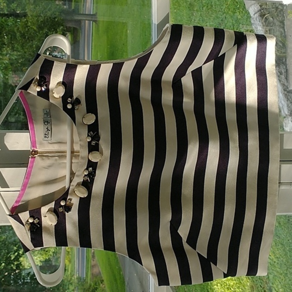 Eliza J Striped Beaded Cropped Top Shirt Size 10